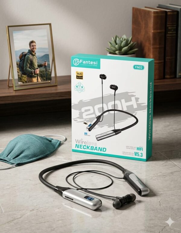 Fantesi FN02 Bluetooth 5.3 Wireless Neckband Earphones | HiFi Stereo Earbuds with ENC Mic, Long Battery Life & Magnetic Earbuds
